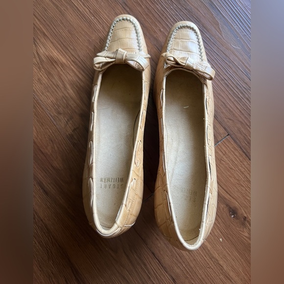 Stuart Weitzman Tan Glovemid Indian Croc Bow Pumps Heels Women’s 8.5 New Vintage - Picture 4 of 9